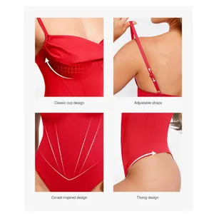 NWT Popilush Red Corset Cowl Neck Tummy Control Thong Bodysuit Shapewear Large thumbnail 3