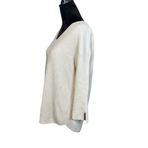 Chicos Beige V-Neck Pullover Sweater Size 2 (LG) Neutral Minimalist Boho Beach thumbnail 4