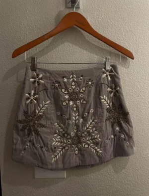 Free People Grey embroidered mini skirt with beading and sequins #festival #embellished thumbnail 1