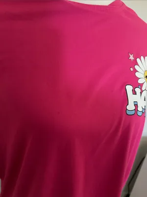 😄 Vibrant Pink Oversized Happy Daisies Short Sleeve Shirt thumbnail 2