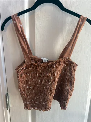 American Eagle Outfitters Rust Smocked Floral Crop Tank thumbnail 1