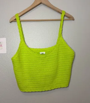 Aerie green crochet knitted cotton ribbed top large Halloween beetlejuice fall p thumbnail 1