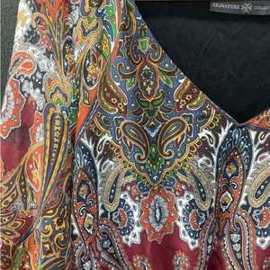 Signature Collection Paisley Maxi Dress M Burgundy Red Boho V-Neck Bell Sleeve thumbnail 5