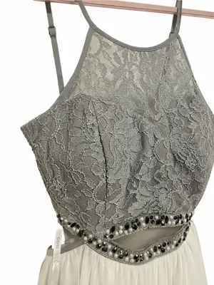 Speechless NWT White Silver Lace Cutout Beaded Homecoming Dress Size 11 thumbnail 8