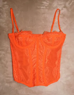 Out From Under Urban Outfitters Lace Corset Bustier Top Orange Neon Size S thumbnail 1