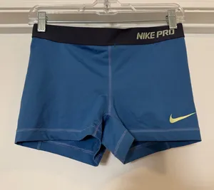 Nike Blue Compression Shorts with Black Waistband and Yellow Swoosh thumbnail 1