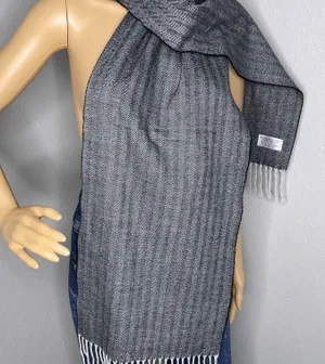 Black and White Herringbone Scarf With Fringe 100% Acrylic thumbnail 3