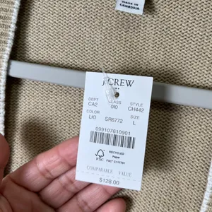J.Crew Striped Cardigan LG Gold Button Pockets Nautical Khaki Ivory Texture‎ New thumbnail 6