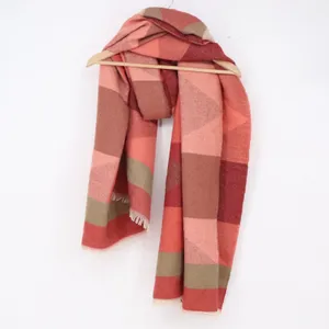 Unbranded Scarf Womens OS Geometric Colorblock Red Orange Fringed Excellent thumbnail 2