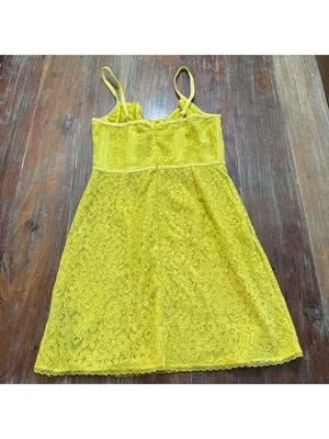 Urban Outfitters Layla Lace Mini Dress Yellow Floral Medium thumbnail 10