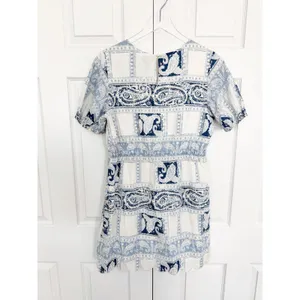 Wrangler Retro Paisley Bandana Print Scallop Hem Mini Dress Blue White thumbnail 5