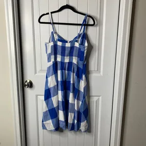 Old Navy Blue White Gingham Cami Summer Dress Tie Front Cotton‎ Sundress M Tall thumbnail 2