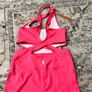 FREE PEOPLE MOVEMENT Back It Up Onesie Hot‎ Pink NWOT Size S Open Back Athletic thumbnail 11