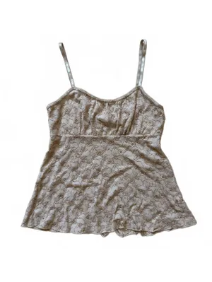I.N. San Francisco Vintage Y2K Babydoll Cami Tank Top Fairy Delicate Floral Gold Lace Women's Large thumbnail 3