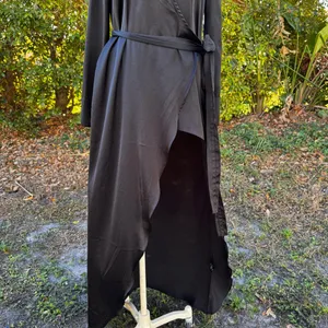 For Love & Lemons X‎ Jaime King La Lydia Wrap Dress Black Satin High Slit Size S thumbnail 3