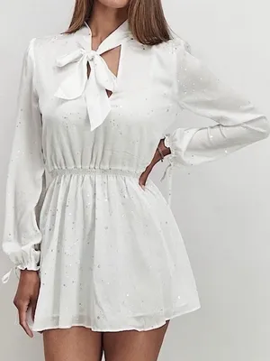 Avec Les Filles White Tie-Neck Long Sleeve Mini Dress thumbnail 1