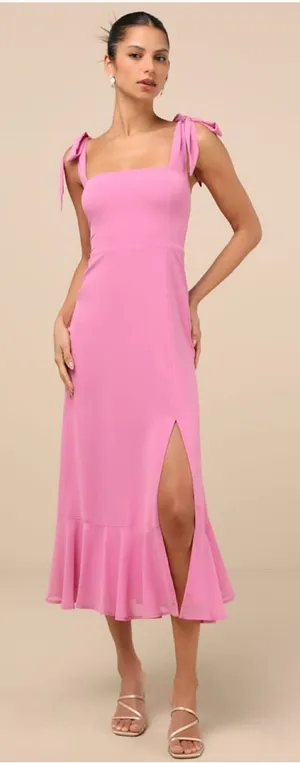 Lulus Summer Invite Pink Tie-Strap Tiered Midi Dress Size XL Sleeveless Cocktail thumbnail 1