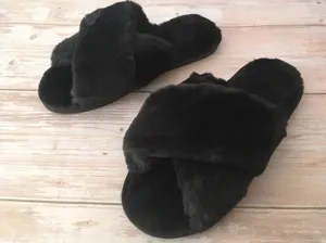 Plush Slippers, Size 7/8 Black thumbnail 1