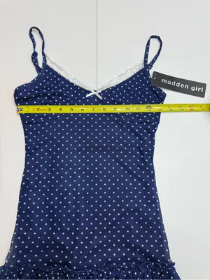 Madden Girl Navy Blue Polka Dot Lace Trim Ruffle Mini Dress Size S thumbnail 8