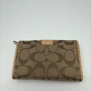 Coach Signature C Flap Brown Tan Coated Canvas Leather Wallet thumbnail 3
