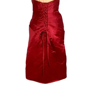Glam Strapless Red Satin Pleated Cocktail Dress Corset Back M Hoco Bridesmaid thumbnail 6