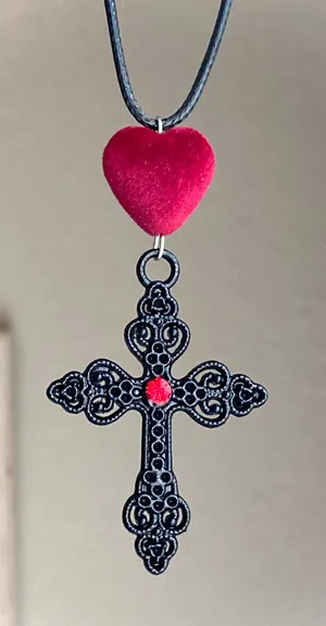 Handmade vintage antique goth heart & cross necklace✝️🖤 thumbnail 1