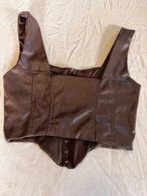 Princess Polly Brown Faux Leather Corset Crop Top Hook Front Bustier Size 6 thumbnail 2