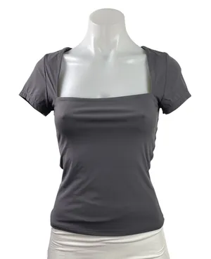 Qinsen Women's Dark Gray Short Sleeve Square Neck Stretch T Shirt Tee Top Size M thumbnail 1