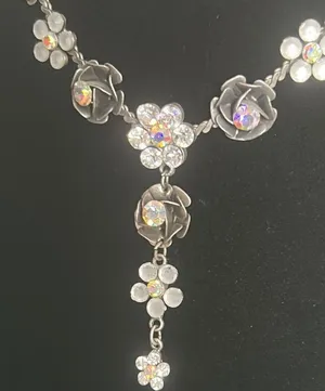 Stunning Gunmetal and Multi-Colored Crystal Floral Y Drop Necklace thumbnail 3