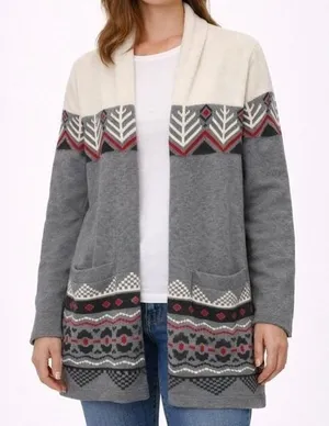 Hatley Heritage Geometric Fair Isle Cardigan Sweater Beige Gray Red XS TP thumbnail 1