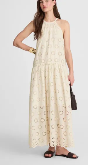 Madewell cream embroidered drop waist maxi dress thumbnail 1