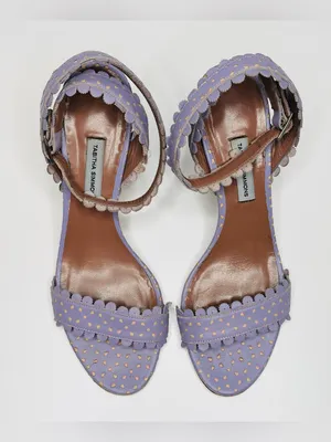 Tabitha Simmons Leticia Lavender Purple Perforated Leather Sandals Heels Shoes thumbnail 2