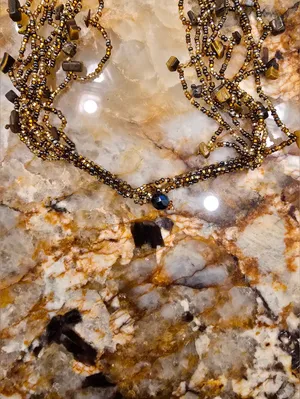 vintage handcrafted multi-strand necklaces colorful glass Stone beads thumbnail 3