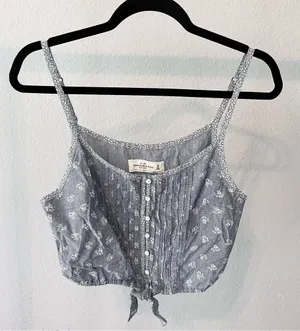 ABERCROMBIE & FITCH Denim Blue Spaghetti Strap Crop Top Medium NWT thumbnail 1