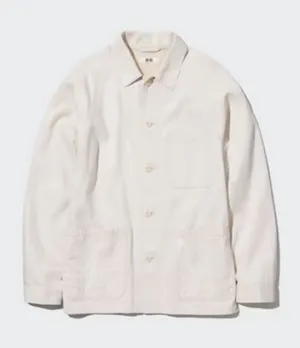 UNIQLO Utility Denim Jacket Chore Off White XS Unisex Cotton Linen thumbnail 1