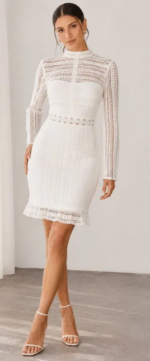 NWT Bardot Vivian Splice Ivory Lace Long Sleeve Bridal Dress US 8 M thumbnail 1