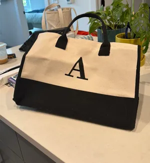Embroidered Canvas Tote Bag Tan thumbnail 1