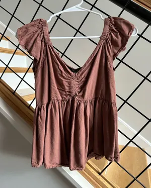 Brown Flutter Sleeve Top thumbnail 1