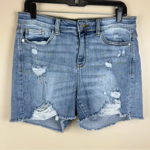 Women’s Judy Blue Denim Frayed Paint Splash Shorts Size L thumbnail 2