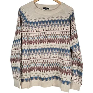 FATE Southwest Geometric Fair Isle‎ Sweater Cream Multi Wool Blend XL FW13039SF thumbnail 1