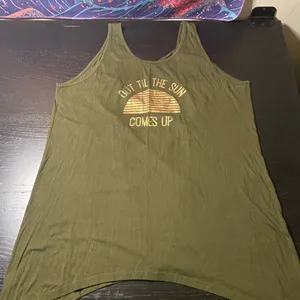 OP Olive Tank Top with Gold Sun Graphic thumbnail 1