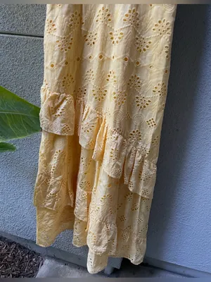 Sam Edelman 100% cotton Tiered Ruffle Cotton Eyelet‎ Yellow Dress Size 2 thumbnail 5
