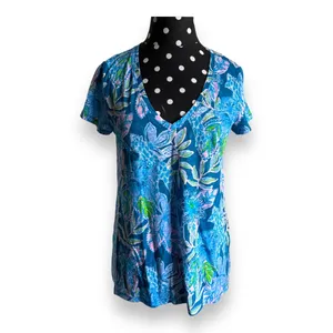 Lilly Pulitzer Womens Tee‎ Sz XS Macaw Blue Tall Me About It Etta Top Slub thumbnail 5
