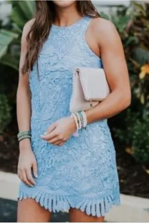 Lovers & friends baby blue lace scallop hem party dress size small thumbnail 1