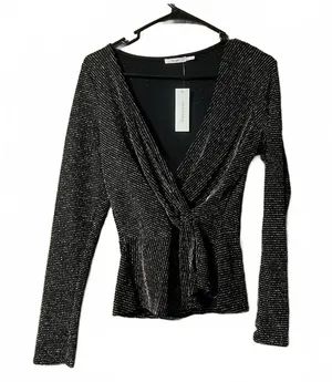 Francesca's Black Sparkle Wrap Top with Tie Waist - Medium thumbnail 1