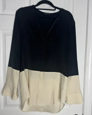 RAG & BONE Two Toned Black Cream Color Block Snap Front Blouse‎ Size S thumbnail 1