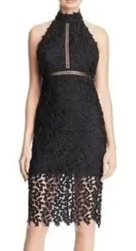 Bardot Lace Midi Dress Womens 4 XS‎ Black High Neck Floral Cocktail thumbnail 1