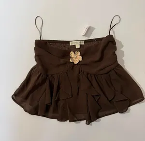 Floral Fairycore Brown Ruffle Hem Cropped Camisole Strapless Tube Top thumbnail 1