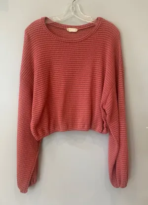 Altar'd State Waffle Knit Crew top - Rosey coral color thumbnail 1