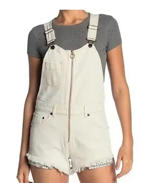 Free people We The Free Sunkissed Off White Denim Short Overalls Romper Size 4 thumbnail 1